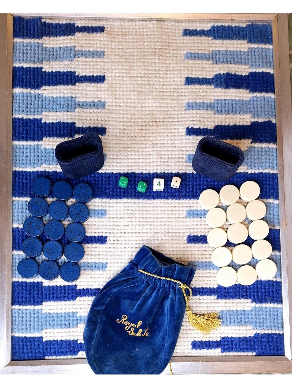 Huge RARE 1950s Handmade Rug Hook Backgammon Set – Wood Frame Board 27"X21"